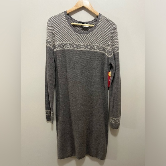 Sherpa Fair Isle Long Sleeve Sweater Midi MAYA Texture Dress Gray women L - Picture 1 of 12